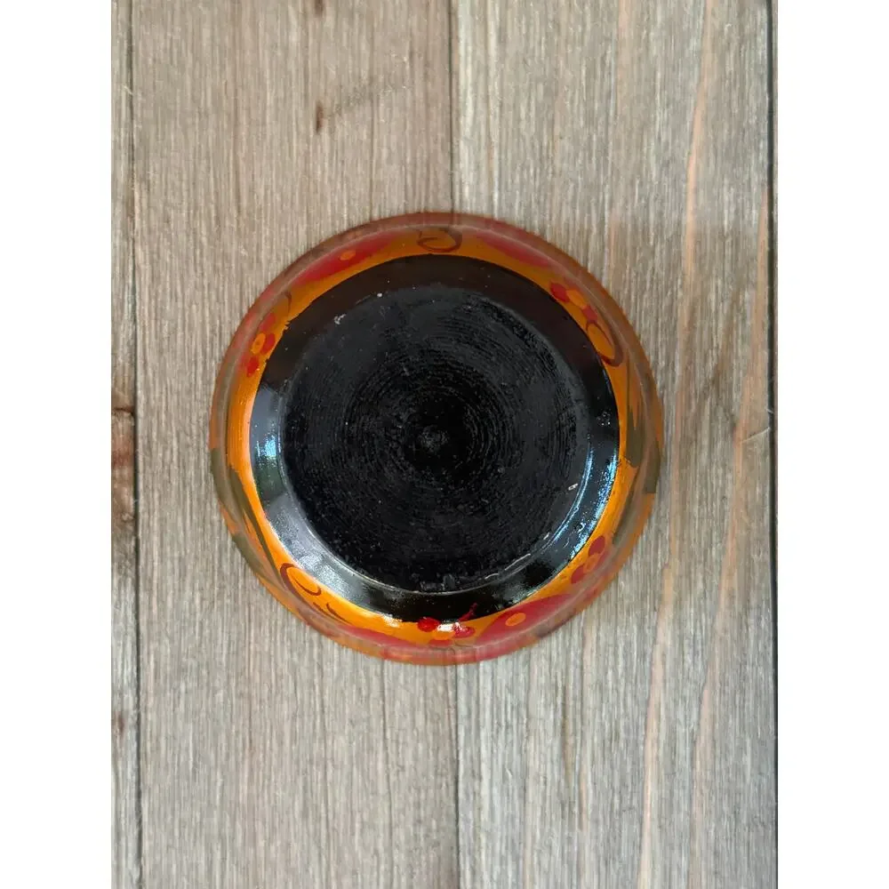 Vintage Russian Khokhloma Mini Wood Bowl Salt Cellar Folk Art